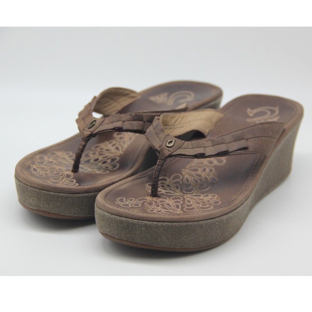 Olu Kai Women Pale Lio Brown Wedge Platform Flip Flops Sandals Shoes US 9 Y2K